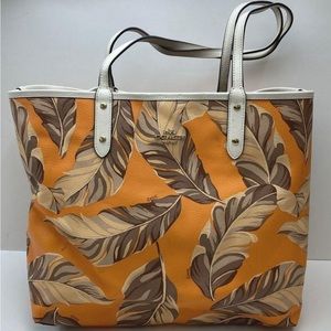 Rare Coach Reversible City Tote With Banana Leaves Print